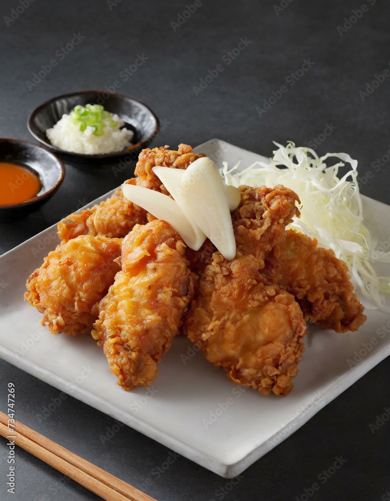 Fried Chicken presented in a Tasteful Way - Japanese Karaage Fried Chicken - Battered Chicken Deep Fried Fried Chicken presented in a Tasteful Way - Japanese Karaage Fried Chicken - Battered Chicken Deep Fried