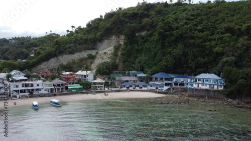 Sabang, Puerto Galera,PhilippinesDrone Footage Tropical Town Seaside photo