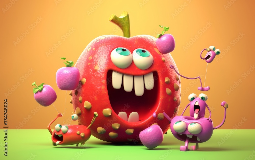 Smiling Red Apple With Two Smaller Apples Smiling Red Apple With Two Smaller Apples