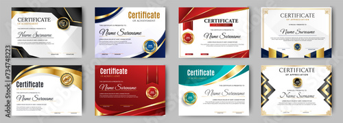 Certificates of completion template with luxury badge and modern line and shapes. Horizontal certificate For award, business, and education needs. Diploma vector template	
 photo