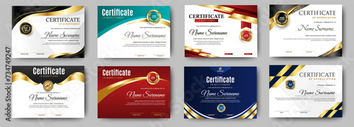 certificates template design. eight horizontal diploma certificates. vector	
 photo