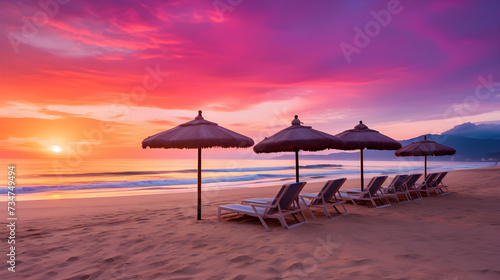 Vibrant Sunset on a Serene and Uncrowded Tropical Paradise Beach - The Ultimate Vacation Destination
