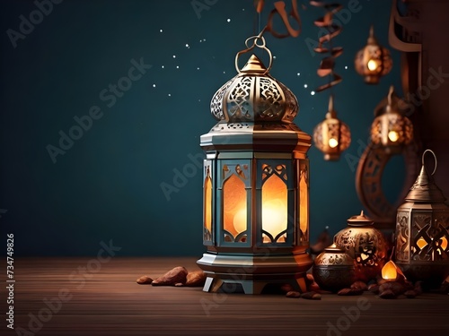 Realistic luxury islamic ramadan kareem lighting lamp banner background wallpapers 