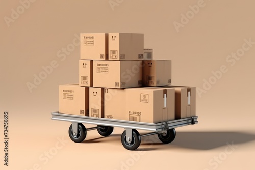 Cardboard box packages on the trolley. Logistics and distance service,concept delivery shopping online screen shop store, AI generated © Tanu