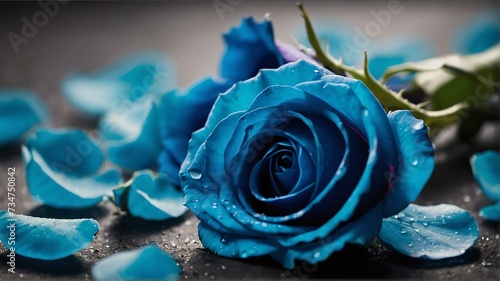 Background of blue rose petals, close up from Generative AI