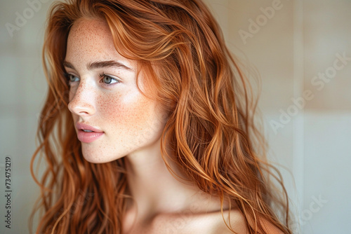 Close-Up Portrait of a Young Woman With Fiery Red Hair and Freckles