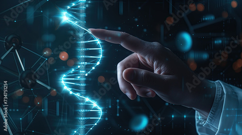  digital DNA helix and data screen - digitalization of medicine 
