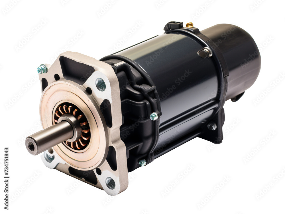 a black electric motor with a metal shaft a black electric motor with a metal shaft