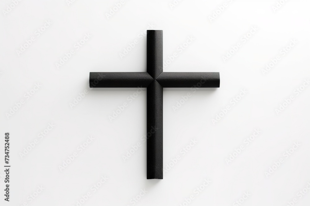 Minimalist black cross on white background, striking contrast, ideal for modern religious themes