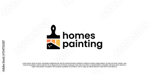 Abstract painting logo design, paint brush with house concept, company logo