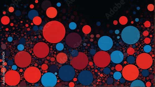 Abstract red and bluecolored gradient dots on plain black background from Generative AI photo