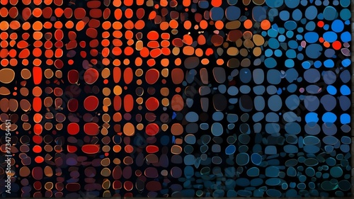 Abstract red and bluecolored gradient dots on plain black background from Generative AI photo