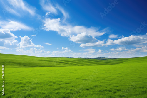 a field that is empty with grass on the ground and white clouds in the sky