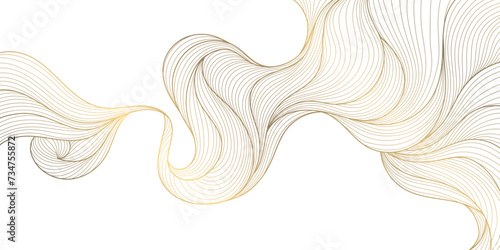 Vector line gold background, luxury design texture. Flow elegant curve graphic. River, ocean dynamic banner