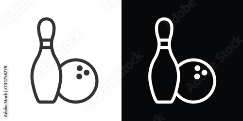bowling ball and pin on black and white