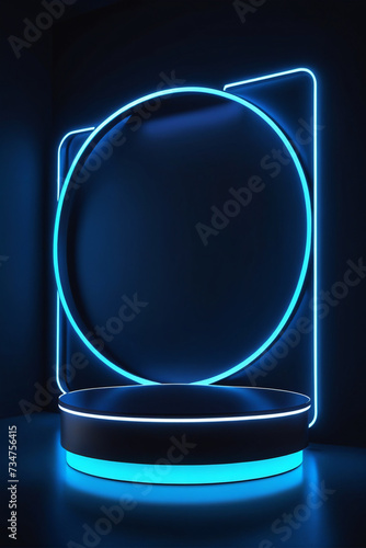Podium background light stage futuristic blue neon future stand display 3D space technology