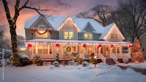 festive holiday lights house