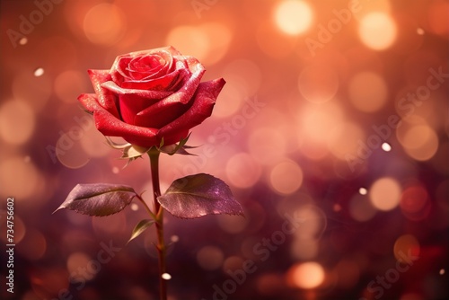 background backdrop with a red rose on the soft light and bokeh background
