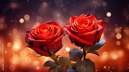 background backdrop with a group of red roses on the soft light and bokeh background