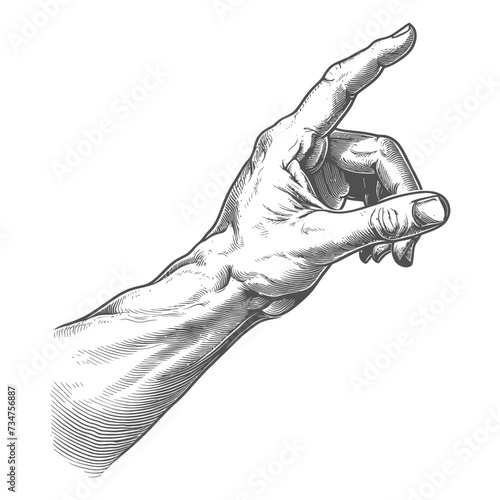 hand gesture in old engraving style for drawing reference