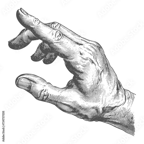 hand gesture in old engraving style for drawing reference