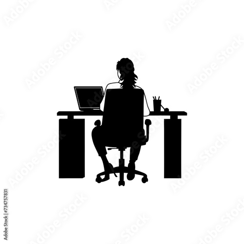 Silhouette Office Desk With Laptop people Work inside