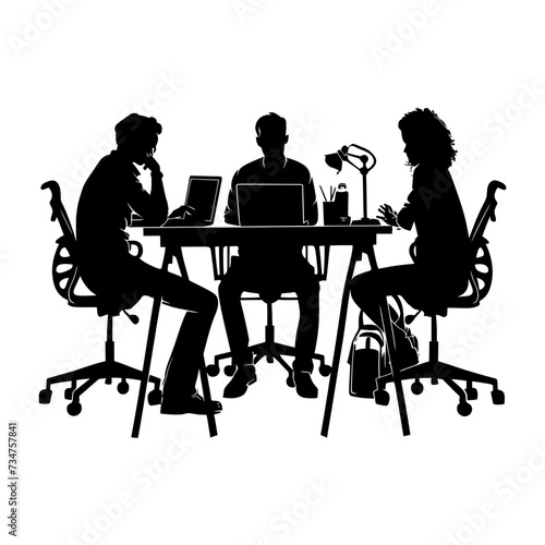 Silhouette Office Desk With Laptop people Work inside