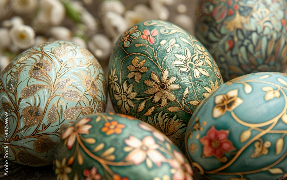 Close-Up of Easter Eggs with Stunningly Detailed Flower Close-Up of Easter Eggs with Stunningly Detailed Flower