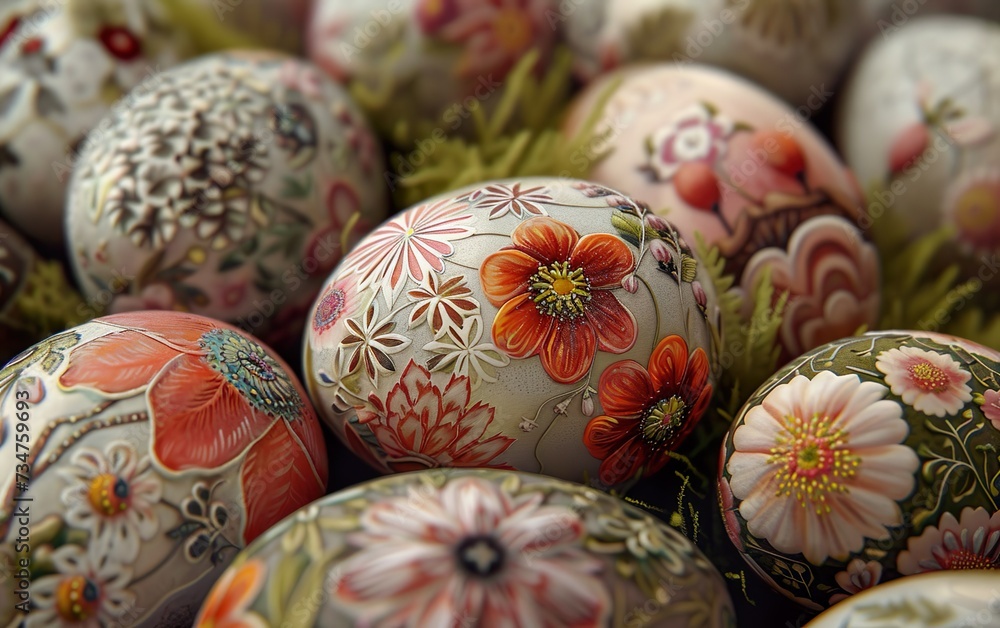 Close-Up of Easter Eggs with Stunningly Detailed Flower Close-Up of Easter Eggs with Stunningly Detailed Flower