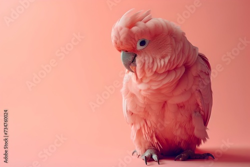 Adorable pink parrot posing on a soft pink background, perfect for pet lovers and creative projects. AI photo