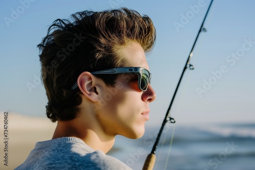 man fishing at the beach in polarized sunglasses photo