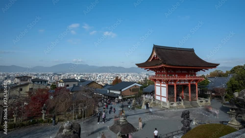 Gate at Kiyomizu dera temple time lapse video in autumn season on a cloudy day. Gate at Kiyomizu dera temple time lapse video in autumn season on a cloudy day.