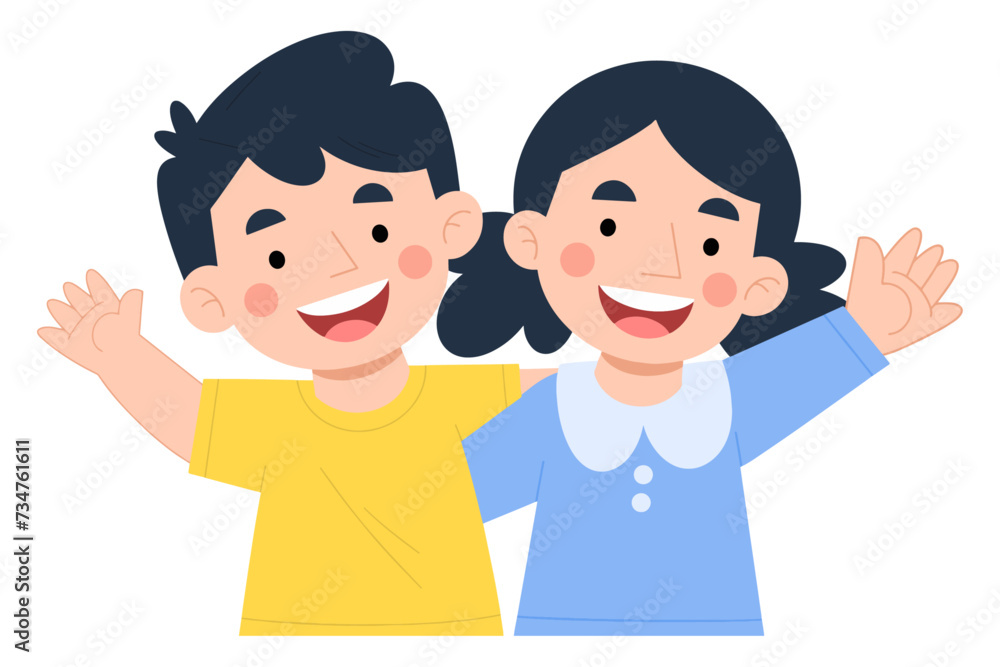 Vector illustration of boy and girl waving hands. Children's day concept illustration Vector illustration of boy and girl waving hands. Children's day concept illustration