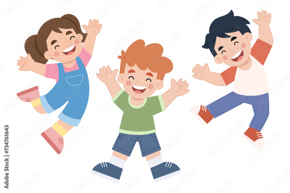 Vector Illustration of happy children jumping high. Children's day concept illustration