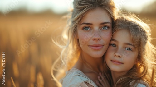 Two girls embrace lovingly in a sunlit field, radiating warmth, closeness, and serene, natural beauty © TheGoldTiger