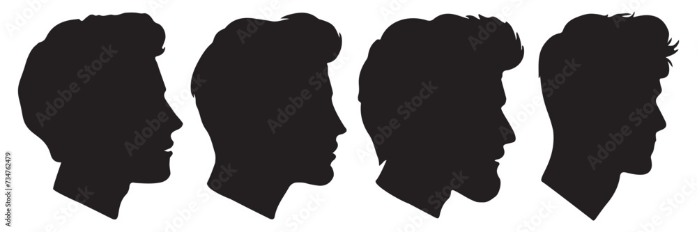 handsome man side face silhouette set vector illustration