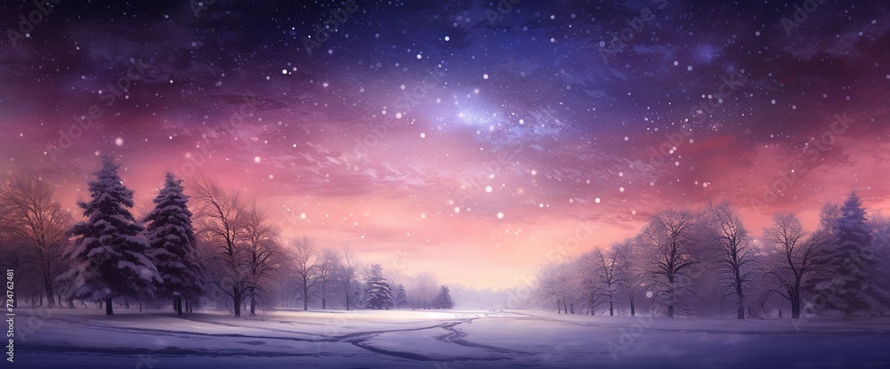 Landscape the beauty of the night sky and snow