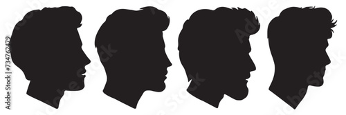 handsome man side face silhouette set vector illustration