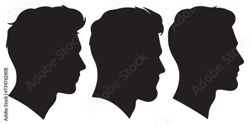 handsome man side face silhouette set vector illustration