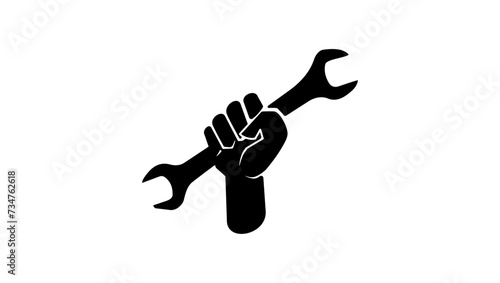 Hand Holding Wrench, black isolated silhouette
