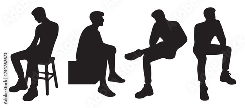 sitting man silhouette set vector illustration