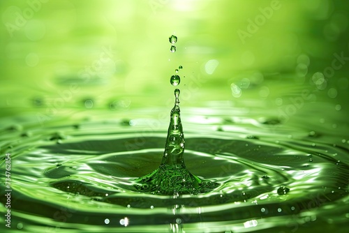 A vibrant green water droplet glistening under the light.