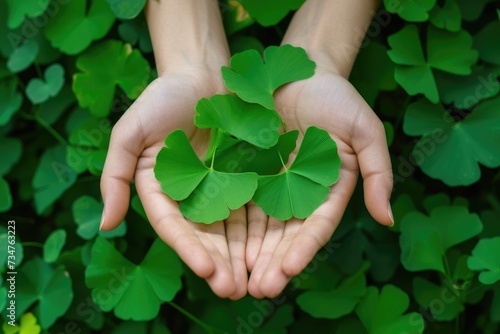 Maidenhair or ginkgo biloba leaves. Healing plant in traditional Chinese medicine