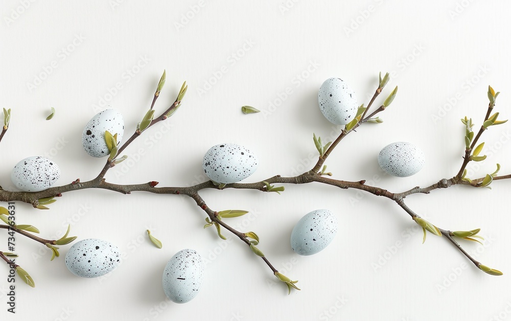 Flat lay easter composition with a willow branch Flat lay easter composition with a willow branch