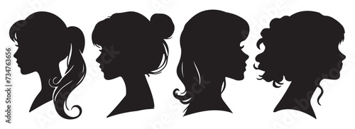 beautiful side face women silhouette set vector illustration