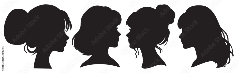 beautiful side face women silhouette set vector illustration