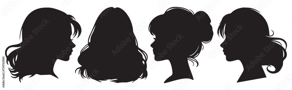 beautiful side face women silhouette set vector illustration