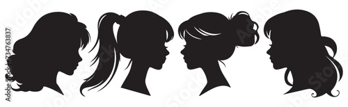 beautiful side face women silhouette set vector illustration