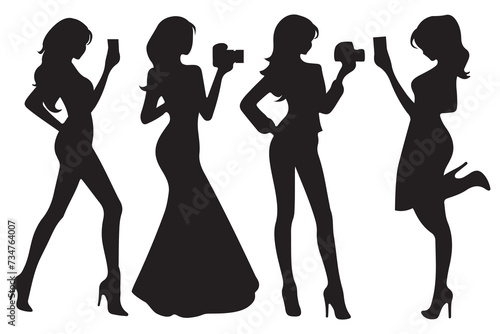 camera women silhouette set vector illustration