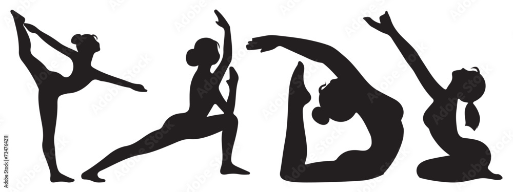 yoga pose girl silhouette set vector illustration